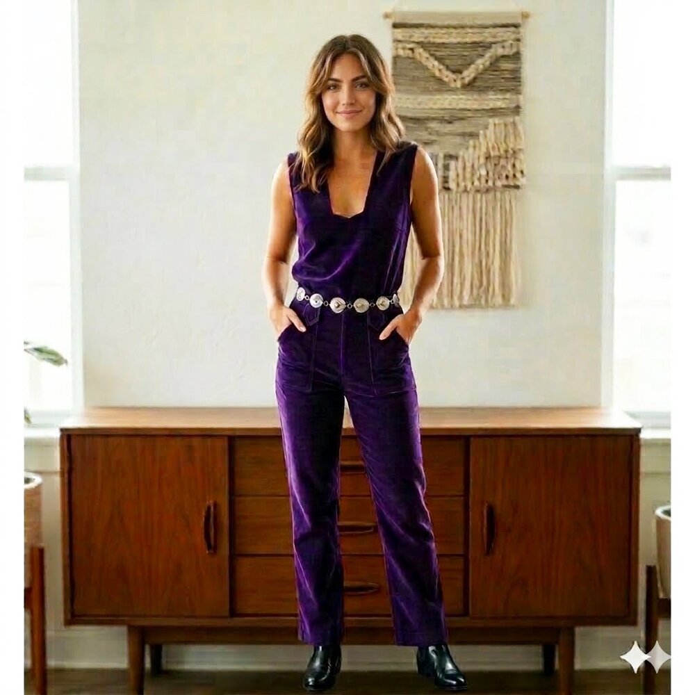 Vintage 60s Prior Westerns Denver Purple Velvet Bootcut Pants Set